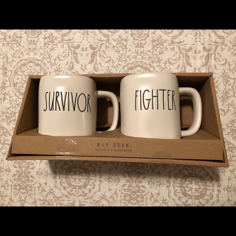 Rae Dunn mug set (SURVIVOR)&(FIGHTER)